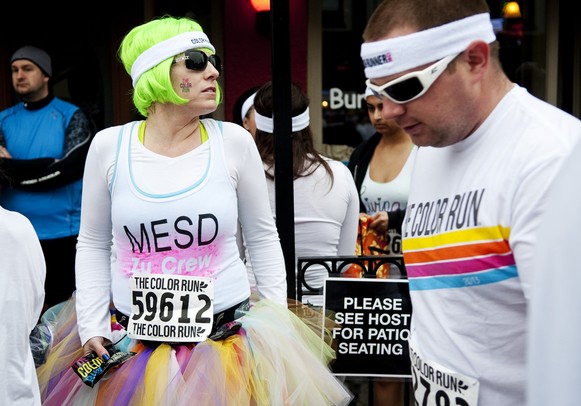 Running participants wait at the startling line on Cross Street during the Ypsilanti Color Run on Saturday, May 11. Daniel Brenner I AnnArbor.com